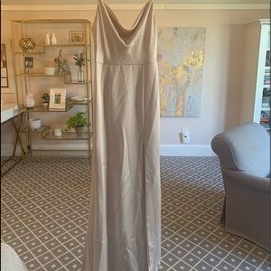 Amsale floor length champagne bridesmaid dress